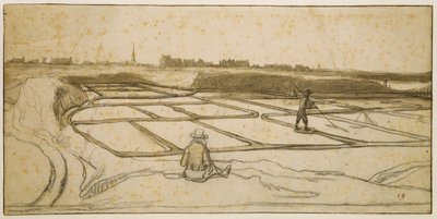 Mineração de sal em Le Croisic, 1645 (giz, caneta e pincel sobre papel) de Lambert Doomer