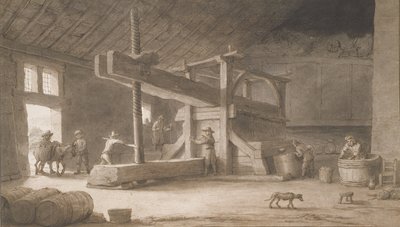 Winepress de Monsieur Dittyl, nos arredores de Nantes, c.1670 (caneta e tinta com papel) de Lambert Doomer