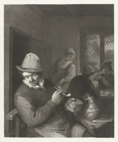 Cena de pub com homem a tapar um cano de Lambertus Antonius Claessens