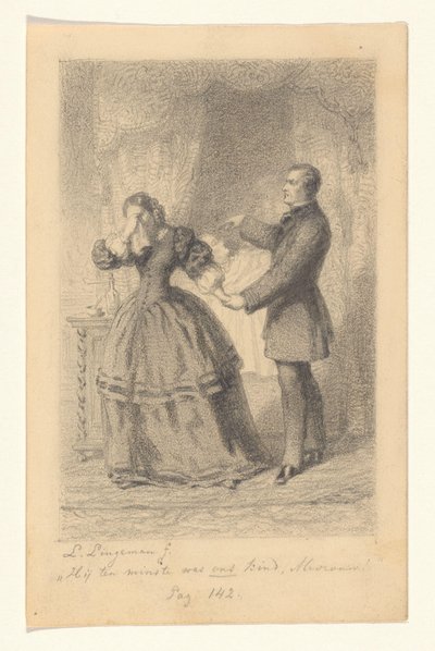 Casal no leito de morte de seu filho Pelo menos ele era nosso filho, senhora! (título no objeto) de Lambertus Lingeman (signed by artist)