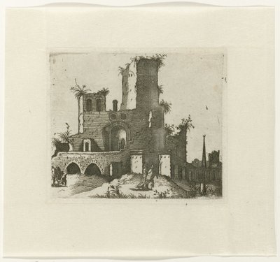 Ruína conheceu rechthoekige toren Desenhos de ruínas de várias manufaturas muito úteis para pintores e outros artistas do gênero (título da série) de Lambertus Suavius