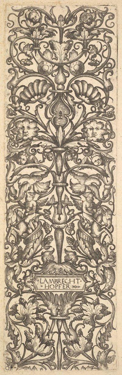 Candelabro com putti em cabras no centro, ca. 1525-50. de Lambrecht Hopfer