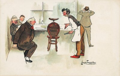 Cena em uma barbearia (chromolitho) de Lance Thackeray