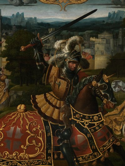 Detalhe da Lenda de São Jorge (óleo sobre painel) de Lancelot (school of) Blondeel