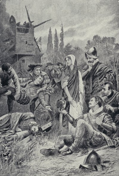 Sir Philip Sidney na batalha de Zutphen (litho) de Lancelot Speed