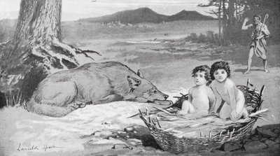 O pastor viu que o lobo estava a tomar conta das crianças (litografia) de Lancelot Speed