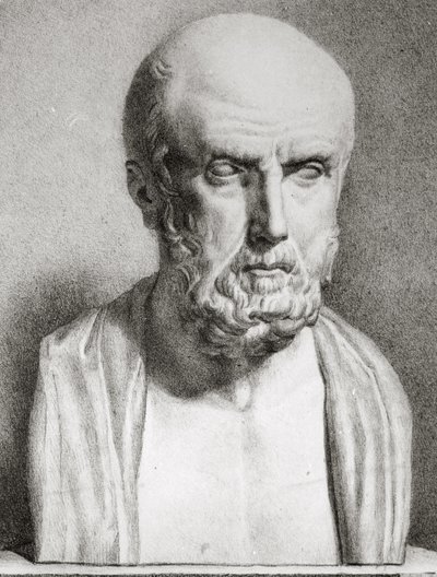Retrato, de, hipócrates, c.460-c.377, bc, 1º, meio, 19o século, litho, bw, detalhe foto, de, 163525 de Langlume