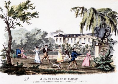 Jogos antigos: O jogo do diabo (diabolo) e o bilboquet, baseado numa litografia de Langlumé de Langlume Langlume