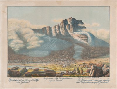 O Kingitorssuak visto de um vale perto de Kangerdluarssunguak, Gronelândia, 1863. de Lars Møller