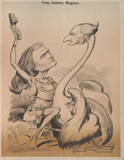 Richard Wagner como Swan e Cosima Wagner como Leda Capa de Die Bombe, 1875. de Laszlo Frecskay