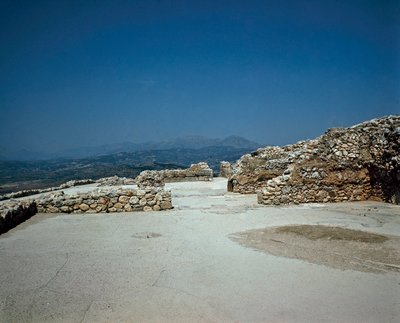Megaron do Palácio Real: local da antiga cidade de Micenas, no Peloponeso (1500-1100 a.C.) Grécia de Late Helladic Period Mycenaean
