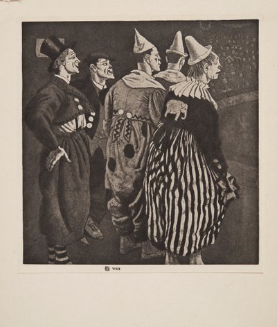 Cinco palhaços, pub. 1926. de Laura Knight