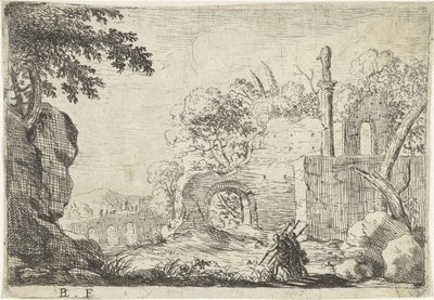 Três soldados perto de uma ruína
Paisagens italianas com ruínas (título da série) de Laurens Barata