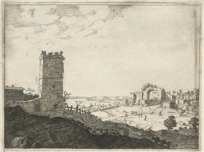 paisagem com torre Paisagens com construções romanas antigas (título da série) de Laurens Barata