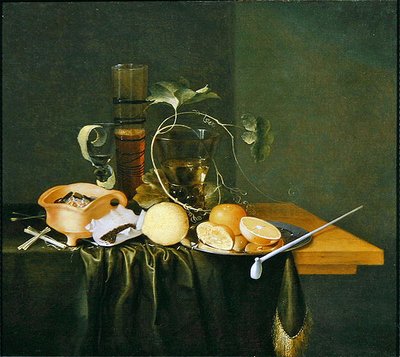 Natureza Morta de um Roemer rodeado de Gavinhas e frutas (óleo sobre tela) de Laurens Craen