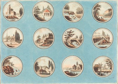 Doze Roundels com Paisagens de Laurent Guyot after Jean Henry Alexandre Pernet