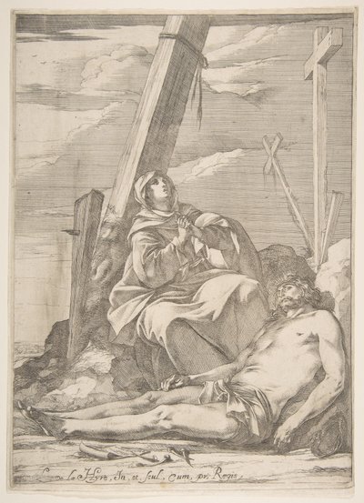 Cristo e a Virgem ao pé da cruz. de Laurent de la Hyre