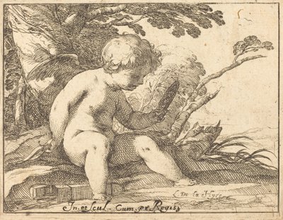 Cupido olhando em um espelho de Laurent de la Hyre