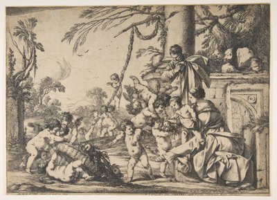 A Virgem e o Menino Jesus servidos pelos anjos, 1640. de Laurent de la Hyre