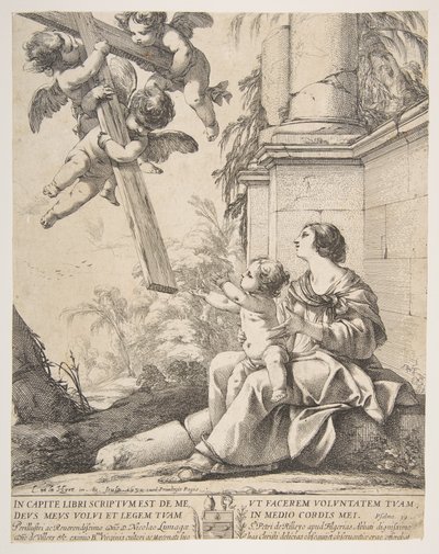 Virgem e Menino com Anjos, 1639. de Laurent de la Hyre