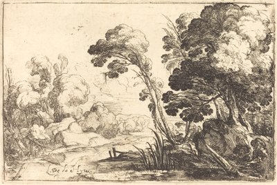Paisagem arborizada com um rio de Laurent de la Hyre