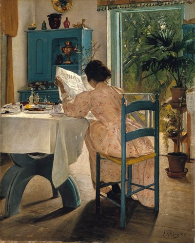 Café da manhã com o jornal da manhã, 1898. de Laurits Andersen Ring