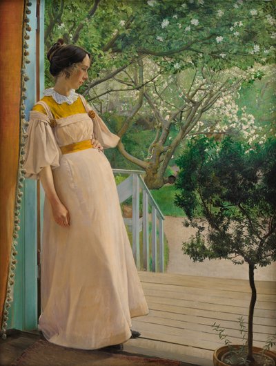 Na porta do jardim. A esposa do artista, 1897. de Laurits Andersen Ring
