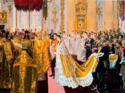 O casamento do czar Nicolau II e da princesa Alix de Hesse-Darmstadt em 26 de novembro de 1894. de Laurits Regner Tuxen