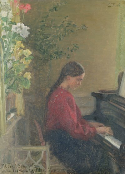 Yvonne a Filha da Artista Tocando Piano, c.1905 (óleo sobre tela) de Laurits Regner Tuxen
