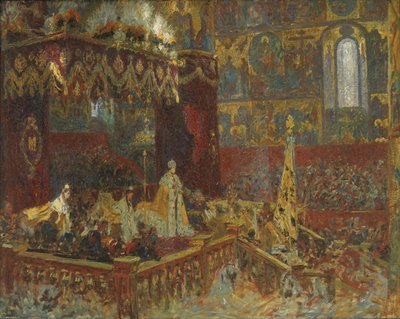 A cerimônia de coroação do czar Nicolai II em Moscou. Retrato falado de Laurits Regner Tuxen