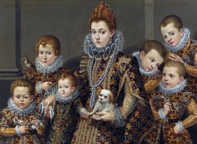 Retrato de Bianca degli Utili Maselli com seus seis filhos, c. 1605 (óleo sobre tela) de Lavinia Fontana