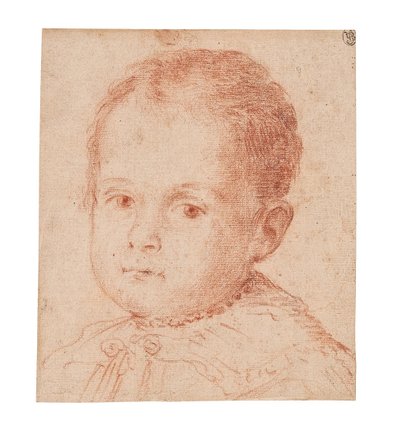 Estudo de retrato de uma criança com um colar de pérolas. de Lavinia Fontana