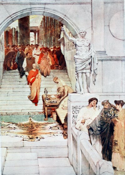 Uma visita de Agripa a Augusto, ilustração da "História das Nações de Hutchinson", 1915 de Lawrence Alma Tadema