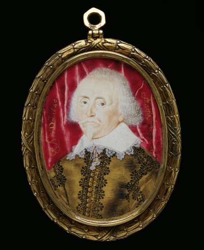 Miniatura de retrato de um homem desconhecido, 1640 (wc em pergaminho) de Lawrence Hilliard