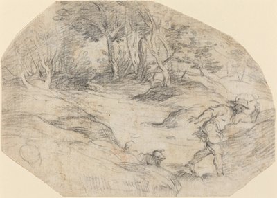 Paisagem com um homem e um cachorro de Leandro Bassano after Titian
