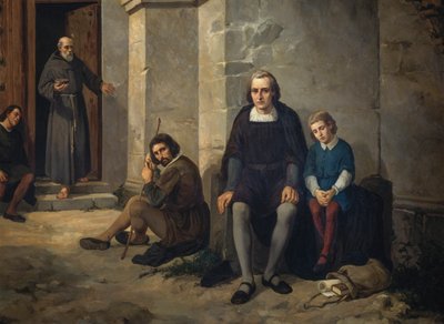 Cristóvão Colombo com o seu filho no mosteiro de Santa Maria de La Rabida, Espanha de Leandro Izaguirre
