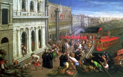 Riva degli Schiavoni, Veneza (óleo sobre tela) (pormenor de 64549) de Leandro da Ponte Bassano