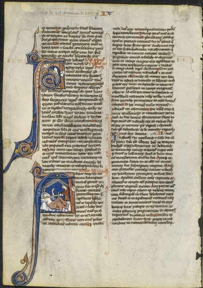 Folha de uma Bíblia latina: Inicial A e Inicial A: Judith Beheading Holofernes, c. 1230-1240. de Leber Group