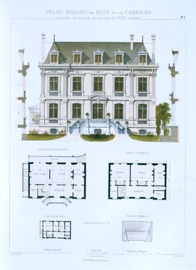 Design de &39;Cidade e Casas de Campo Baseadas nas Casas Modernas de Paris&39;, c.1864 de Leblanc
