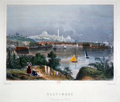 Uma Vista de Baltimore (gravação em aço colorido) de Lechard Lechard