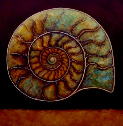 Ouro de amonite e Borgonha, 2021 (óleo sobre tela) de Lee Campbell