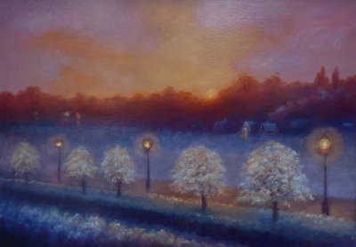 Frosty Riverside, Eel Pie Island, Rio Tamisa, 2023 (óleo sobre tela) de Lee Campbell