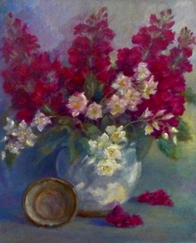 Estoques e flor de laranjeira; 2020; (óleo sobre tela) de Lee Campbell