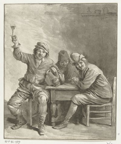 Três homens na mesa fumando e bebendo de Leendert Brasser (signed by artist)