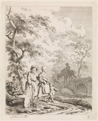 Velho, mulher e criança em um caminho de floresta Paisagens com figuras (título da série) de Leendert Overbeek