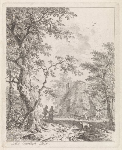 Dois caminhantes em uma fazenda Paisagens com figuras (título da série) de Leendert Overbeek