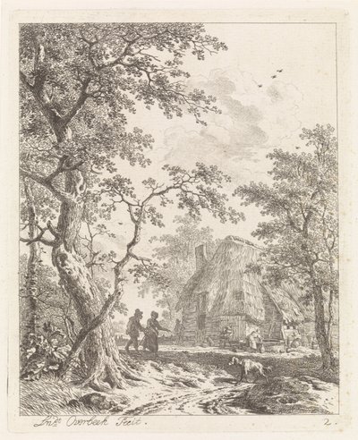 Dois caminhantes em uma fazenda Paisagens com figuras (título da série) de Leendert Overbeek