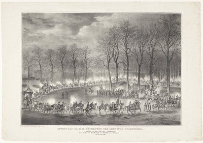 Desfile do H. H. Alunos da Leydsche Hoogeschool realizada em 9 de fevereiro de 1835, retratando a entrada de Ferdinand e Jsabella em Granada no dia 6 de janeiro. 1492 (título no objeto) de Leendert Springer (I)