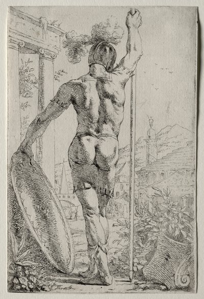 Um soldado em pé, visto por trás de Leendert van der Cooghen