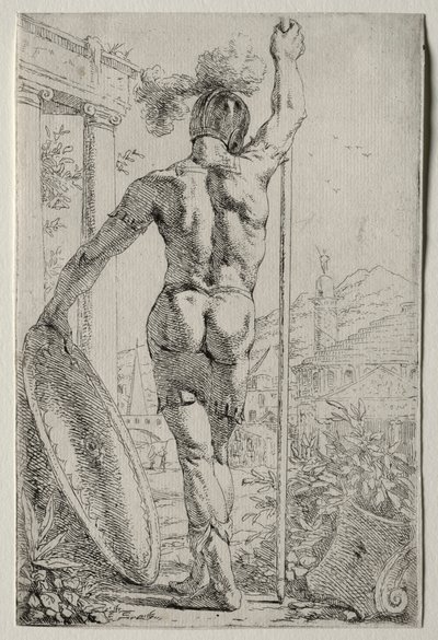 Um soldado em pé, visto por trás. de Leendert van der Cooghen